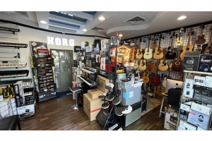 Gigstore Dubai showroom in Deira — musical instruments, guitars, keyboards, and pro audio gear on display