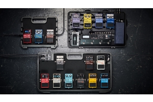 Collection of Boss guitar effects pedals and Katana amplifiers