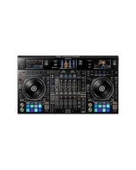 Pioneer DDJ-RZX professional 4-channel DJ controller with three 7-inch touchscreen displays, jog wheels, performance pads, and advanced FX controls for audio and video mixing.