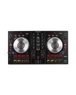Pioneer DDJ-SB2 compact DJ controller with dual jog wheels, performance pads, FX controls, crossfader, and USB connection for Serato DJ software.