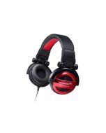 Pioneer SE-MJ551-R red on-ear DJ headphones with 40mm drivers, foldable headband, cushioned ear pads, and wired 3.5mm connection for DJ use.