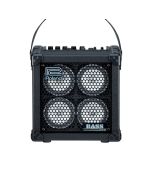 Roland Micro Cube Bass RX portable bass amplifier with four speakers, stereo power amps, COSM bass models, and battery powered design.