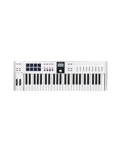 Arturia KeyLab Essential 49 mk3 White 49-Key MIDI Controller with Velocity-Sensitive Hybrid Synth-Piano Keyboard 8 Touch and Pressure-Sensitive Pads 9 Rotary Encoders 9 Faders 2.5-Inch LCD Display DAW Integration MIDI DIN Output and USB-C Connectivity for