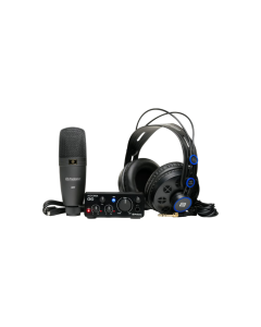 PreSonus AudioBox GO Creator Bundle with 2x2 USB-C interface, M7 condenser microphone, HD7 headphones and Fender Studio Pro trial.