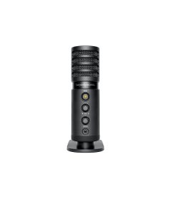 Beyerdynamic FOX USB condenser microphone in black featuring a professional pop filter and desk stand.