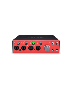 Focusrite Clarett+ 4Pre USB audio interface with four Clarett+ mic preamps, 18-in/8-out I/O, analogue Air mode and ADAT for professional studio recording.