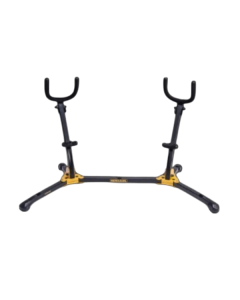 Hercules DS537B double alto and tenor saxophone stand with folding yokes, locking pins and adjustable backrests for secure instrument support