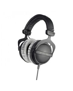 Beyerdynamic DT 770 PRO 250 Ohm closed-back headphones with gray velour pads and coiled cable for professional studio monitoring.