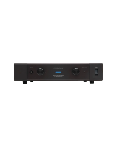 Front angle view of the black Furman Elite-16 PF E I Power Conditioner showing dual retractable rack lamps and front panel LED meters