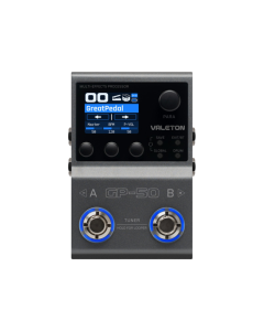 Valeton GP-50 Compact Multi-Effects Processor with Over 100 High-Quality Effects SnapTone Technology Support for Up to 80 Neural Amp Models 20 Cabinet IR Slots 9 Simultaneous Effect Modules 100 Patch Slots Bluetooth 5.0 USB 2-in 2-out Audio USB MIDI Loope