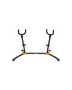 Hercules DS537B double alto and tenor saxophone stand with folding yokes, locking pins and adjustable backrests for secure instrument support