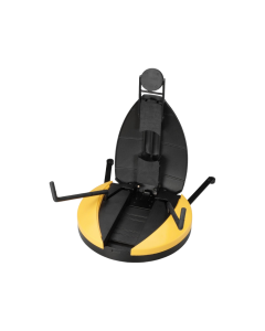Hercules GS601B iStand compact acoustic guitar stand shown folded out with protective Specially Formulated Foam padding on contact points