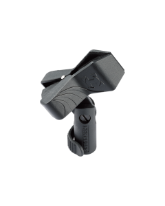 Hercules HCMH-100B EZ microphone clip holder with rubber-lined grip and quick flip-lock adaptor for standard microphone stands