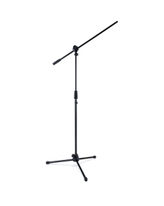 Hercules MS432B Stage Series boom mic stand showing the 2-in-1 boom clamp adjustment and sturdy die-cast aluminum tripod legs.