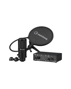 Steinberg IXO12 USB-C Audio Interface Pack in black with condenser microphone, pop filter, stand and recording accessories