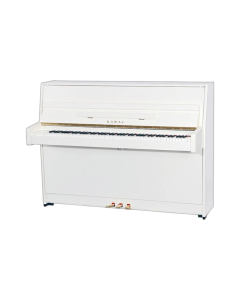 Kawai K15E WH/P white polished upright acoustic piano with bench