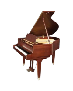 Kawai GM-10 compact baby grand piano in polished mahogany finish featuring open lid and music desk