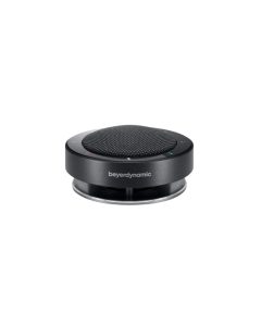 Beyerdynamic PHONUM wireless speakerphone featuring a sleek circular design with integrated 360-degree microphone array.