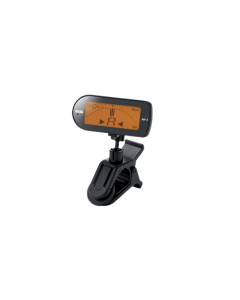 Korg AW-2G clip-on chromatic guitar tuner with backlit display, adjustable guitar headstock clip, and dual-sensor tuning system.