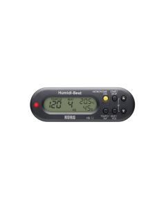 Korg Humidi-Beat Black metronome with integrated temperature and humidity sensor display for rhythm practice and instrument protection.