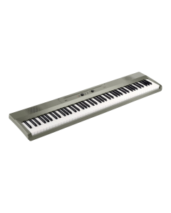 Korg Liano 88 key slim digital piano in sophisticated metallic silver finish featuring modern sleek profile and front facing speaker setup