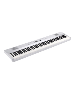 Korg Liano 88 key slim digital piano in elegant pearl white finish displaying clean control panel design and integrated speakers