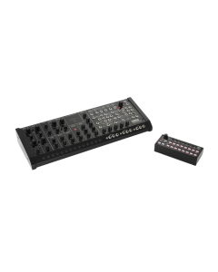 Korg MS-20M Kit analog synthesizer module with patch bay, control panel, wooden side panels, and included SQ-1 step sequencer.