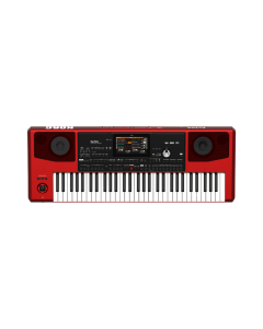 Korg Pa700 RD professional arranger keyboard in metallic red finish with 61 velocity-sensitive keys, 7-inch touchscreen display, and built-in stereo speakers.
