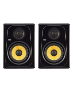 KRK Kreate 5 powered studio monitor pair with 5-inch woven glass-fiber woofers, 1-inch textile-dome tweeters, bi-amplified power, Bluetooth 5.3 and versatile audio inputs for music production, mixing and content creation