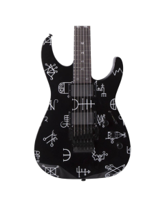 ESP LTD Kirk Hammett Demonology signature electric guitar with black graphic finish and Tombstone hard case