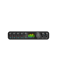 MOTU M6 USB-C audio interface with 4 mic inputs, gain knobs, MIDI ports, full-color LCD meters and balanced outputs for studio recording