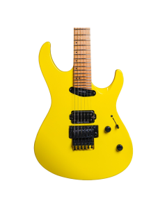 ESP Maverick electric guitar with flamed maple top, Floyd Rose tremolo and neon yellow finish