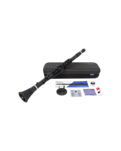 NUVO Band NB200CBK black Bb clarinet with lightweight waterproof construction, 14-key Boehm system and adjustable thumb rest for beginner musicians.