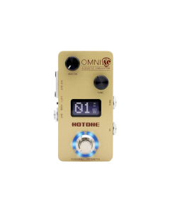 Hotone OMP-5 Omni AC acoustic simulator effect pedal with 15 acoustic guitar and bass simulations, 4-band EQ, OLED display, XLR output, headphone output and USB connectivity for realistic acoustic tones from electric instruments