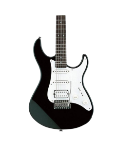 Yamaha PAC012 double cutaway electric guitar in black finish with HSS pickup configuration and vintage tremolo bridge for versatile performance
