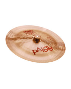 Paiste 2002 16-inch China Cymbal featuring an upturned edge, traditional lathed 2002 bronze finish, shaped bell, and iconic red Paiste logos.