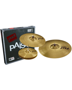 Paiste PST 3 Universal Cymbal Set featuring 14-inch Hi-Hats, 16-inch Crash, and 20-inch Ride cymbals crafted from selected brass alloy