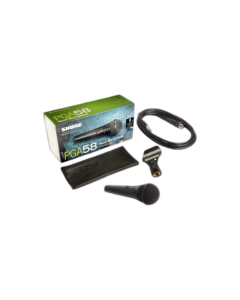 Shure PGA58-QTR cardioid dynamic vocal microphone with on/off switch and XLR to 1/4-inch cable for clear vocals and live performances.
