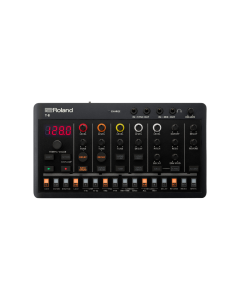 Roland AIRA Compact T-8 Beat Machine with TR drum pads, TB-303 bass synth controls, and tactile step sequencer.