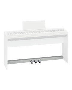 Roland KPD-70 custom three-pedal unit in a clean white finish, featuring integrated acoustic-style sustain, soft, and sostenuto foot pedals built for fixed console piano configurations.