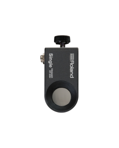 Roland RT-30H single acoustic drum trigger mounted on a snare drum rim for hybrid drumming and electronic sound triggering