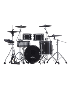 Roland VAD506 V-Drums Acoustic Design 5-piece electronic drum kit with full-depth wood shells in Midnight Sparkle finish, featuring a 14-inch digital snare, 18-inch digital ride, and a 20-inch kick drum on chrome stands.
