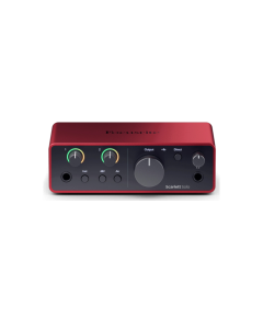 Focusrite Scarlett Solo 4th Gen USB audio interface with mic preamp, Hi-Z guitar input, Air modes and 24-bit/192kHz recording for home studios.