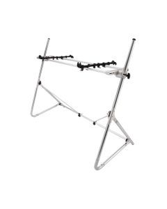 Sequenz Standard-M-SV chrome plated silver keyboard stand engineered for seventy-three and seventy-six note synthesizers and digital pianos