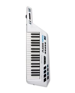 Alesis Vortex Wireless white keytar MIDI controller 37 velocity sensitive keys with pads faders pitch control and wireless USB performance instrument