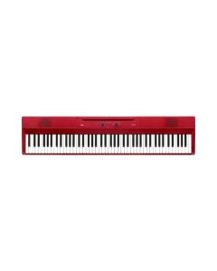 Korg Liano 88 key slim lightweight digital piano in vibrant metallic red finish displaying sleek control layout and front facing bass reflex ports
