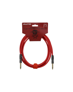 Valeton VGC-3R 3m Premium Instrument Cable in Red with 24AWG oxygen-free copper inner core, EMI and RFI shielding and straight-to-straight connectors for reliable low-noise guitar, bass and instrument connections