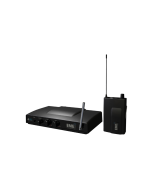 dBTechnologies EME One wireless in-ear monitor system featuring the compact VHF receiver and desktop transmitter unit.