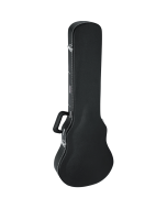 Exterior view of the black Gator GW-LPS deluxe wooden hardshell guitar case featuring contrast stitching, triple chrome-plated lockable latches, and an ergonomic carrying handle.