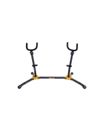Hercules DS537B double alto and tenor saxophone stand with folding yokes, locking pins and adjustable backrests for secure instrument support